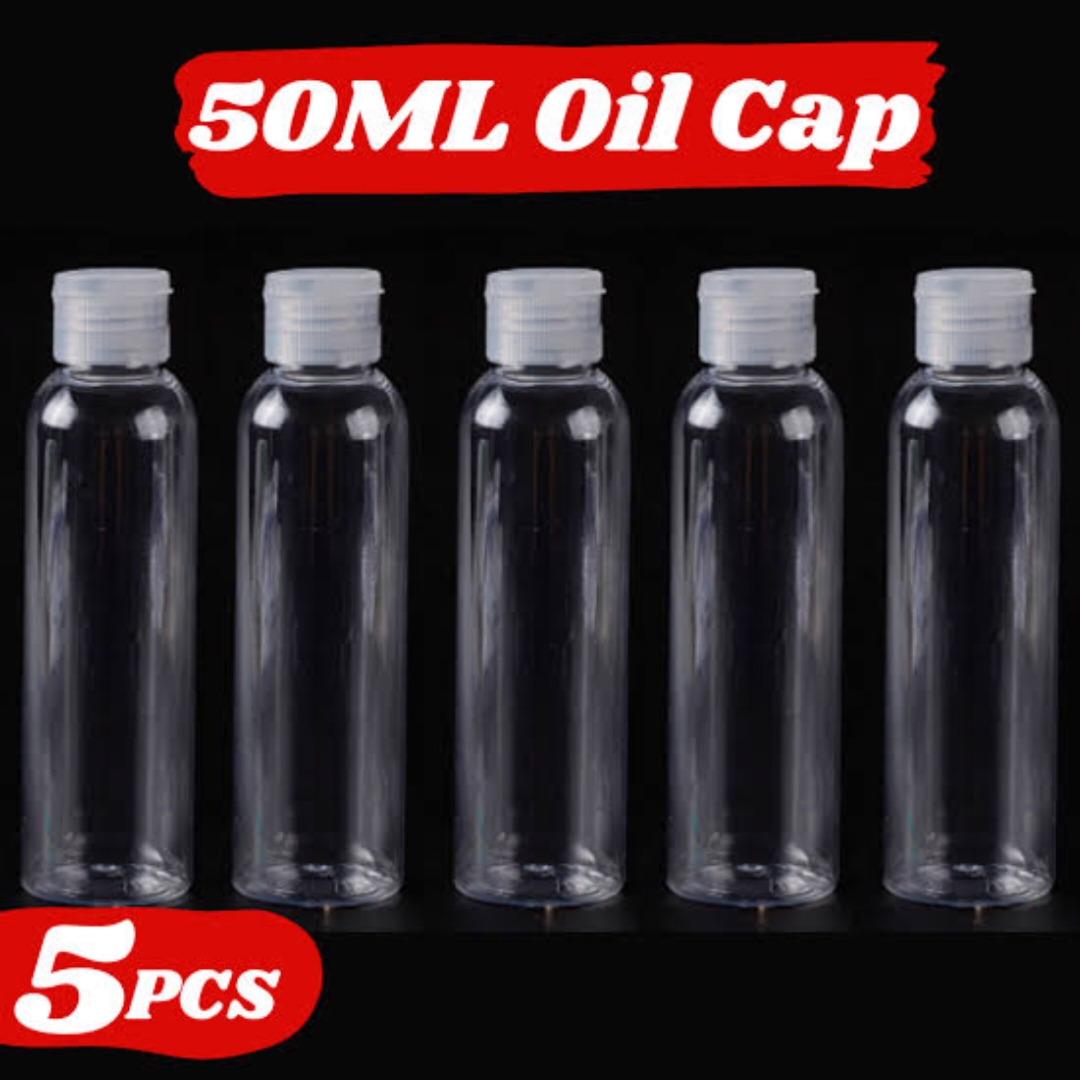 Plastic Oil Bottle Tiptop Cap 50ml Transparent 5 pcs