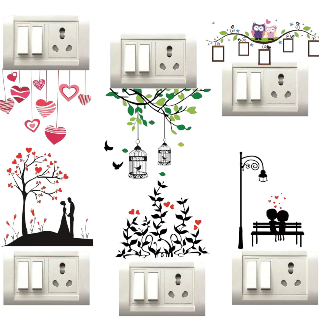 6 piece HEART DESIGN Switch Board, Room Transparent Sticker